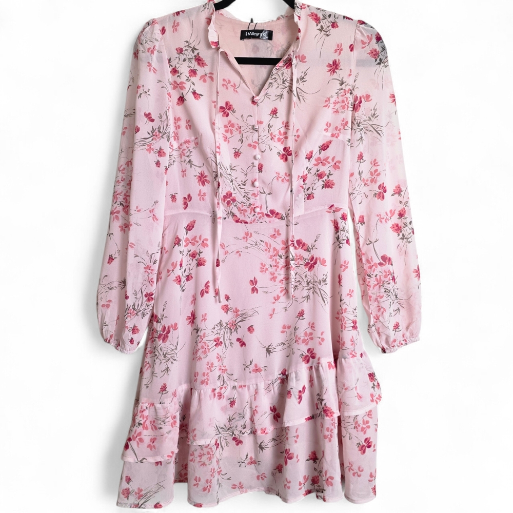 Allegra K Pink Floral Long Sleeve Dress - Picture 9 of 13